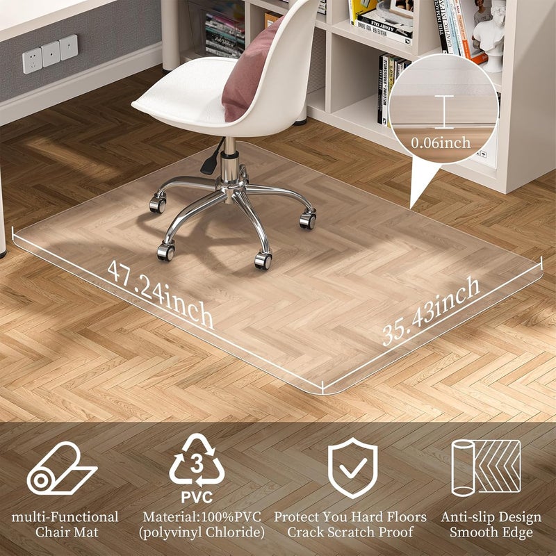 Tonaus Chair Mat for Hard Floor Office Chair Mat Desks Mats Large 48"×36" (3'x4'),Transparent Clear PVC Floor Protector for Home Office Study Wooden Floors - Image 2